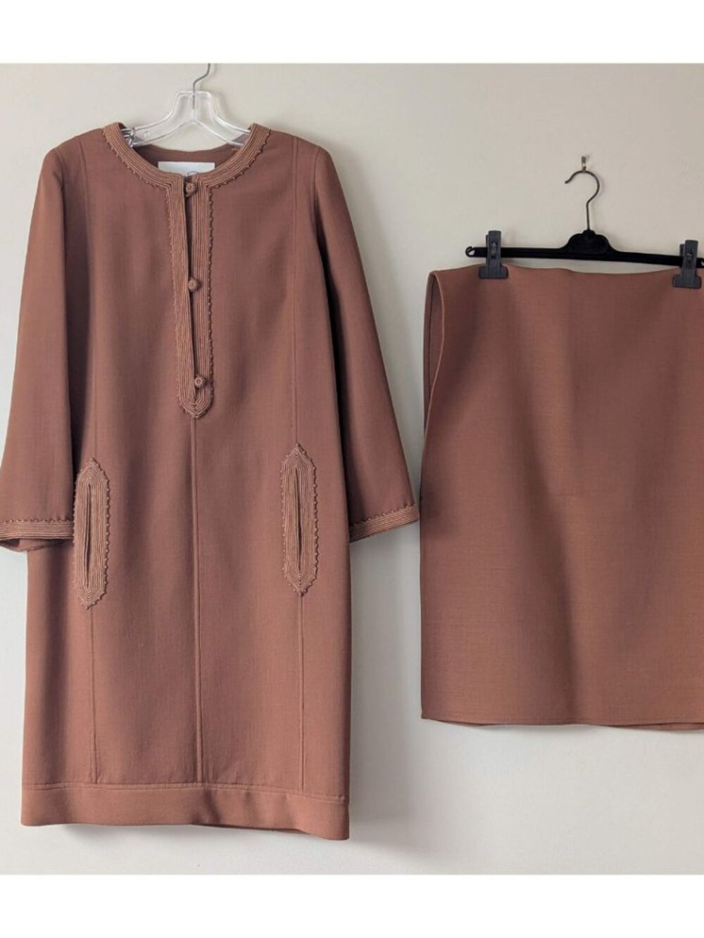 Vtg 1970s-80s OSCAR DE LA RENTA Wool Kaftan & Scarf Set Estate Find Sz 14 READ*